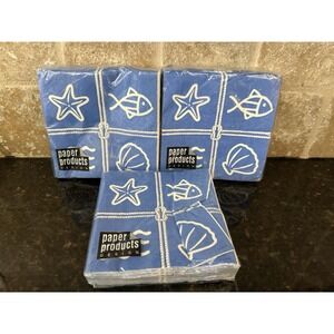 Vintage Blue And White Ocean Coastal Pack Of Three 3 Paper Napkins NOS